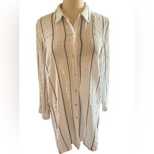 J. Jill Cotton Blend White & Black Striped Swim Coverup/Tunic Top Size Large